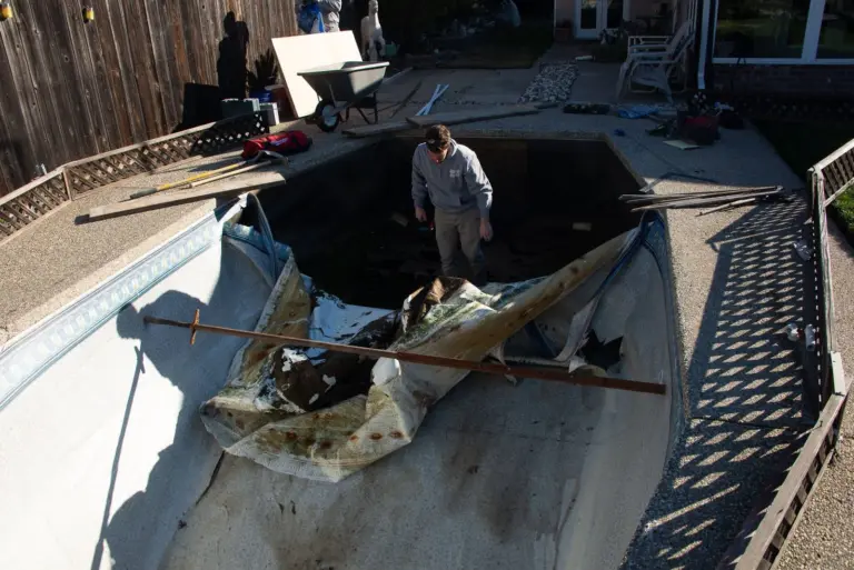 The old liner pulled up and the shallow corner opened for new steps