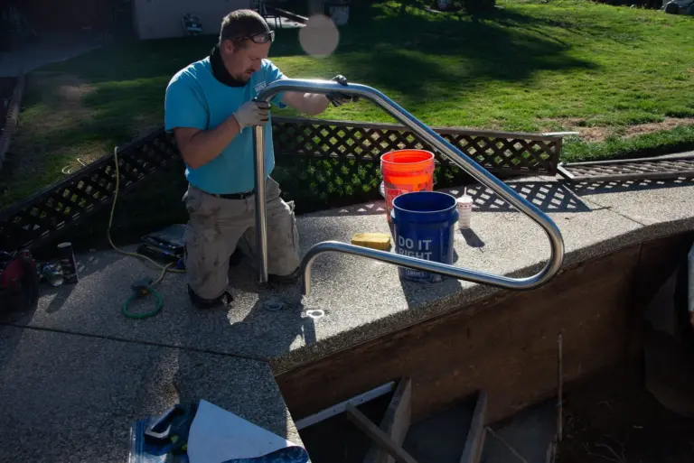 Test-fitting the stainless handrail